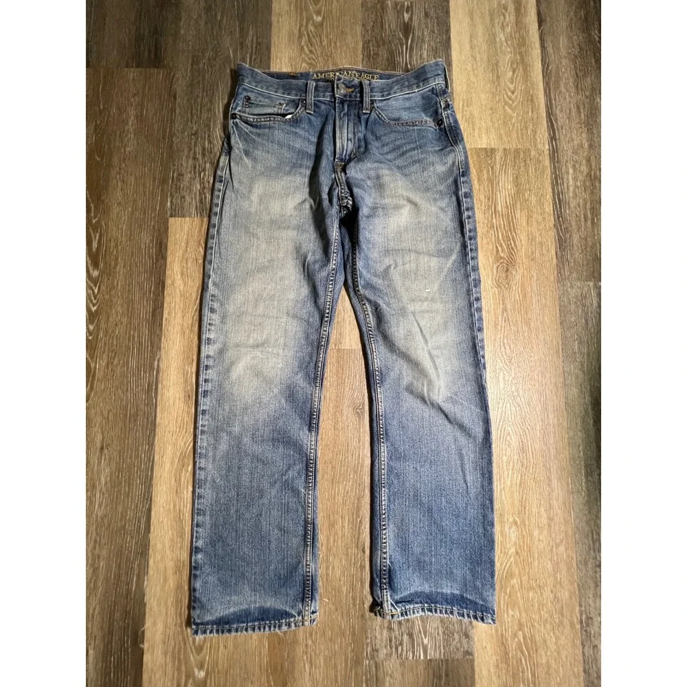 American Eagle Relaxed Straight Jeans Mens 29x30 Blue Good Distressed Denim - Picture 1 of 8